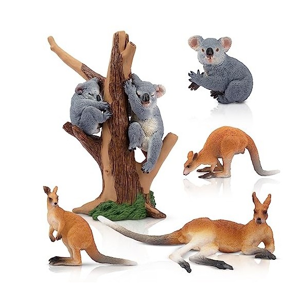 toymany Lot de 7 Figurines danimaux Sauvages australiens Figurines de Jeu Safari Figurines danimaux de la Jungle Kangourou 