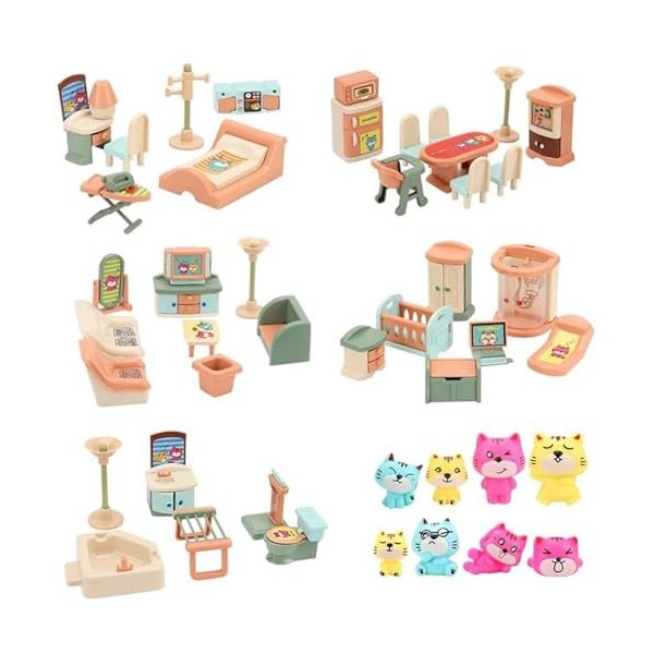 Meubles de maison de poupées 49pcs / ensemble Ensemble de meubles de maison de poupée miniature en plastique Kit de meubles m