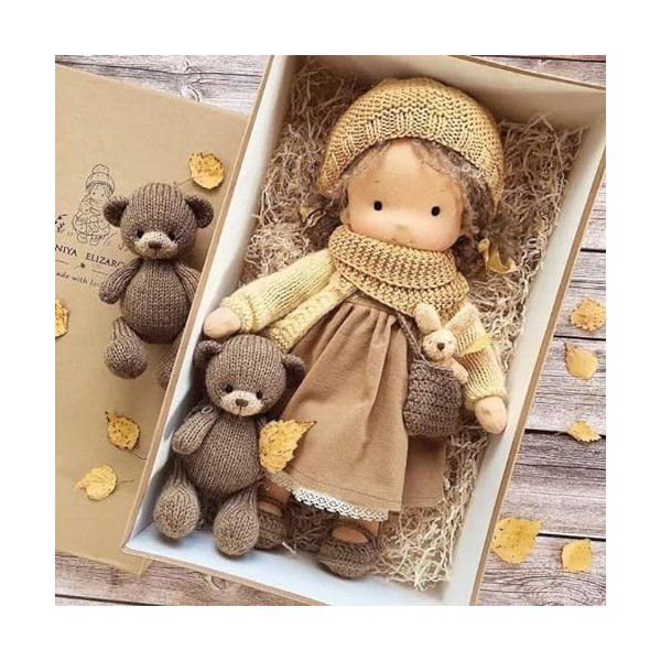 mzvoo Poupée Waldorf Faite Main, Handmade Waldorf Doll,Cadeaux De Baptême De Poupée Waldorf Faits À La Main pour Filles, Joue