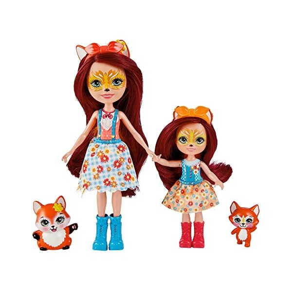 Enchantimals Coffret Sœurs avec mini-poupées Felicity et Feana Renard, 2 mini-figurines animales et accessoires, Jouet pour e