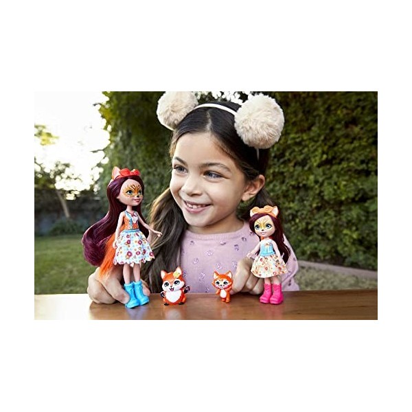Enchantimals Coffret Sœurs avec mini-poupées Felicity et Feana Renard, 2 mini-figurines animales et accessoires, Jouet pour e