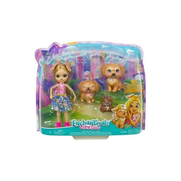 Coffret pour enchantimals poupée gerika et Famille de Golden Retriever - Figurine 15cm avec Animal - Set Mini-Poupee + 1 Cart