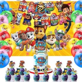 Qooloo Decoration Anniversaire, Ballon, Decoration Gateau, Banniere et Pat Patrouille Vinyle Photo Studio Props Déco Annivers