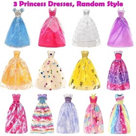Festfun 41 Pcs Vêtements & Accessoires de Poupée 3 Robes de Soirée 6 Robes Chics 4 Hbaits 2 Maillot de Bain 10 Cintres 15 Cha