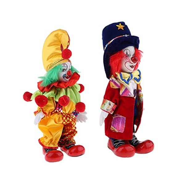 Fonowx Poupée en Porcelaine de Clown Drôle de 7 Pouces, 2pcs / Pcs, Ornements de Bureau de Table dhalloween