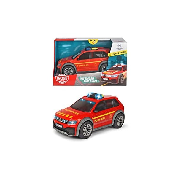 Dickie - Volkswagen Tiguan - 25cm - Voiture de Pompiers - Effets Sonores et Lumineux - Dès 3 ans - 203714016002