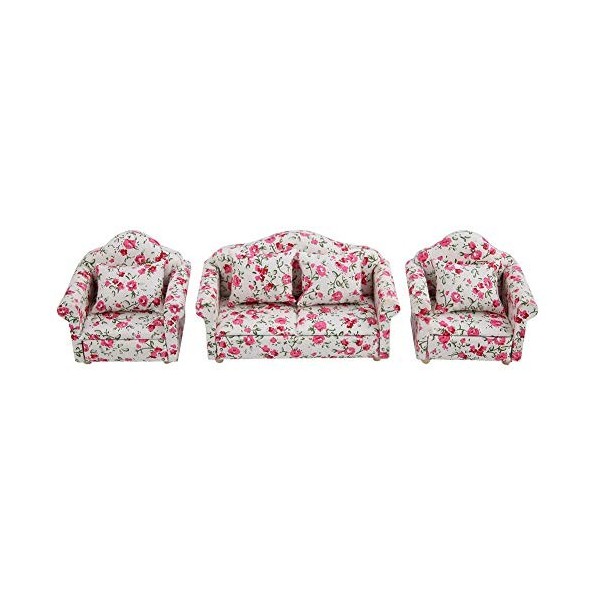 Mini canapé pour Maison de Poupée, Accessoires de Maison de Poupée à Léchelle 1/12, Mini Meubles à Motif Floral, Ensemble de