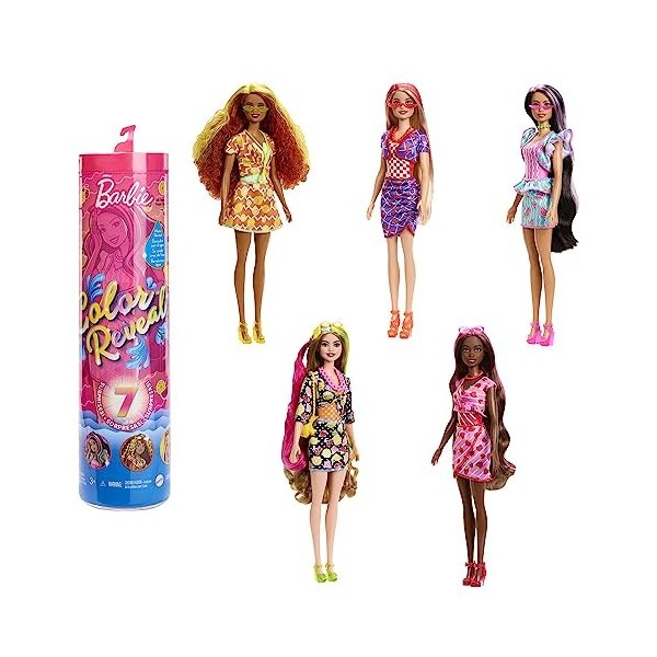 Barbie Assortiment de poupées Color Reveal parfumées avec 7 surprises, Série Sweet Fruit, Jouet Enfant, Dès 3 ans, HJX49