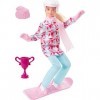 Barbie Snowboardeuse - Poupée Blonde Articulée avec Snowboard et Trophée - Tenue de Sports dHiver et Casque - 30 cm - Dès 3 