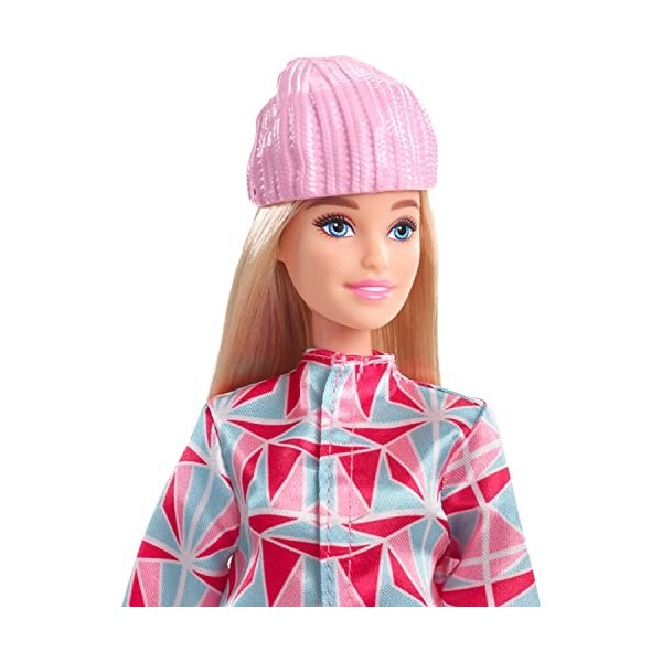 Barbie Snowboardeuse - Poupée Blonde Articulée avec Snowboard et Trophée - Tenue de Sports dHiver et Casque - 30 cm - Dès 3 