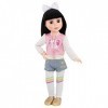 Our Generation Girls – Layered Leggings Denim Shorts & Pink Heart Jacket – Rainbow Tights, Hair Bow, Glitter Shoes – 14-inch 