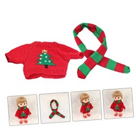 Toyvian 2 Ensembles Vêtements De Maison De Poupée Pull De Poupée Bébé Écharpe en Tricot De Poupée Pull De Poupée De Noël Mini