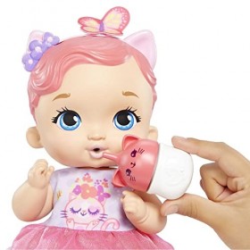 My Garden Baby Poupée Bébé Chaton Boit et Fait Pipi 30 cm et accessoires, avec couche réutilisable, bavoir et biberon, Joue