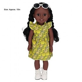 Alomejor Poupée Fille Noire 15 Pouces Poupée Fille Mignonne en Vinyle avec Robe à la Mode Cadeau danniversaire en Verre pour