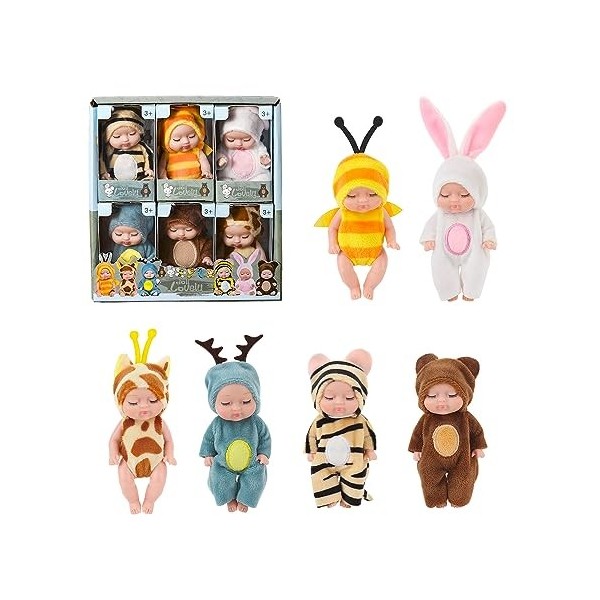 Lotvic Lot de 6 Poupées Bebe, 4 Pouces Mini Poupées Reborn, Mini Poupées Réalistes de Nouveau-Né avec des Vêtements, Jouet de