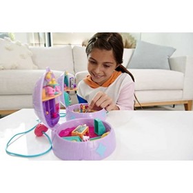 Polly Pocket Coffret Boule Disco, avec 4 espaces de jeu, 2 mini-figurines, 15 accessoires, 1 accessoire mode, jouet pour enfa