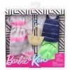 Barbie Fashionistas Kit vêtements Barbie & Ken, 2 tenues pour poupées dont robe, débardeur, short et accessoires, jouet pour 