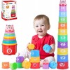 MOONTOY Jouet Cubes Empilables bébés Jouet Enfant 1 an,Jouet Bebe 1 an empilables pour bébé avec Chiffres, Lettres, Motifs,Jo