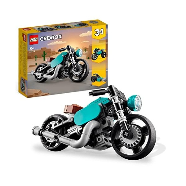 LEGO 31135 Creator 3-en-1 La Moto Ancienne, Jouet Transformable en Véhicules Classique et de Rue, et en Voiture de Dragster, 