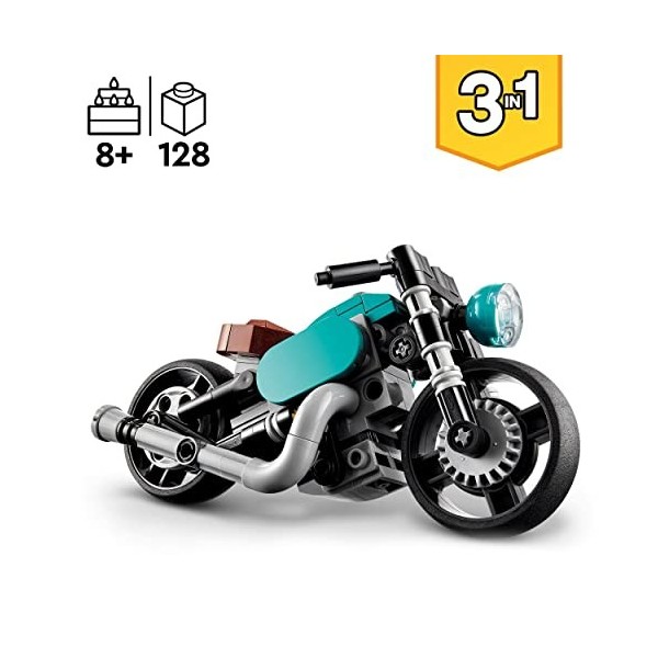 LEGO 31135 Creator 3-en-1 La Moto Ancienne, Jouet Transformable en Véhicules Classique et de Rue, et en Voiture de Dragster, 