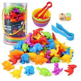 BelleStyle Jeux Montessori 3 Ans, Jouets pour Comptage et Tri Numéros Compter Les Dinosaure avec Tasses Jeu de Tri Motricité 