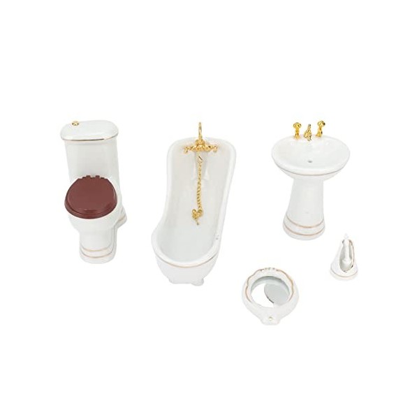 Dilwe 1:12 Ensemble de Salle de Bain de Maison de Poupée, Beaux Meubles de Maison de Poupée Miniature en Porcelaine Mini Ense