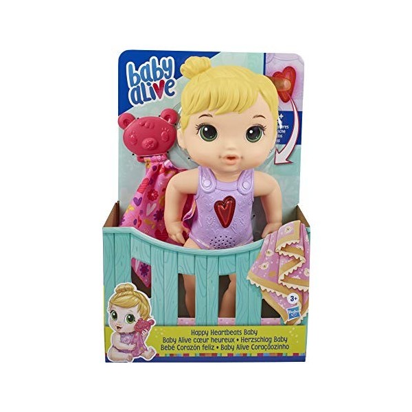 Baby Alive- Bear Happy Heartbeats Poupée bébé réagit pour Jouer avec Plus de 10 Sons et cœur Clignotant, Jouet pour Enfants à