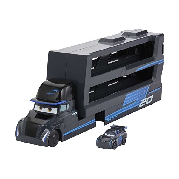 Disney Pixar Cars Camion Transporteur Jackson Storm pour transporter jusquà 18 mini-véhicules, 1 mini voiture incluse, jouet