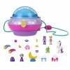 Polly Pocket Coffret Soucoupe Volante, avec 4 espaces de jeu, 2 mini-figurines, 15 accessoires, 1 vêtement , jouet pour enfan