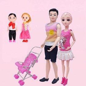 Ensemble de poupées familiales de 5 personnes avec papa maman enceinte 2 enfants et bébé garçon dans le ventre de maman et 12