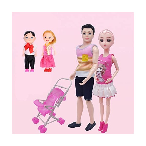 Ensemble de poupées familiales de 5 personnes avec papa maman enceinte 2 enfants et bébé garçon dans le ventre de maman et 12