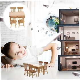 DRESSOOS 5 Pièces Table en Bois Mini-kit Accessoires en Bois Meuble Bois Chaises De Salle à Manger Kit De Bricolage Mini-Acce