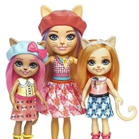 ENCHANTIMALS Coffret La Famille de Carmel Chat avec 3 Poupées Enchantimals, 3 Figurines de Chats et Accessoires, Jouet Enfant
