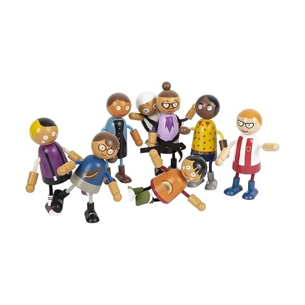 small foot Famille Souples avec bébé, 8 poupées Flexibles en Bois différentes, 12426, Multicolore, Petit