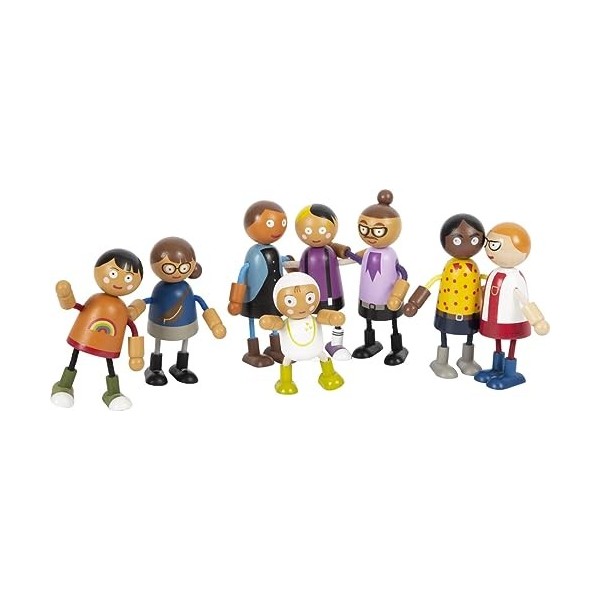 small foot Famille Souples avec bébé, 8 poupées Flexibles en Bois différentes, 12426, Multicolore, Petit