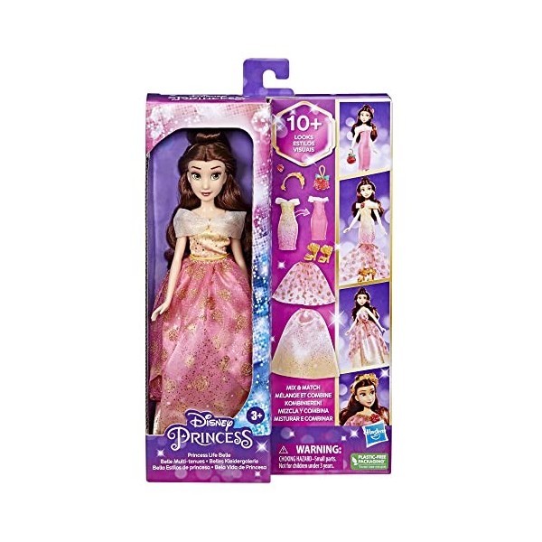 Hasbro Disney Princess Life poupée Mannequin Belle, 10 Combinaisons de Tenues, dès 3 Ans F4625 Multicolore Inclut poupée, rob