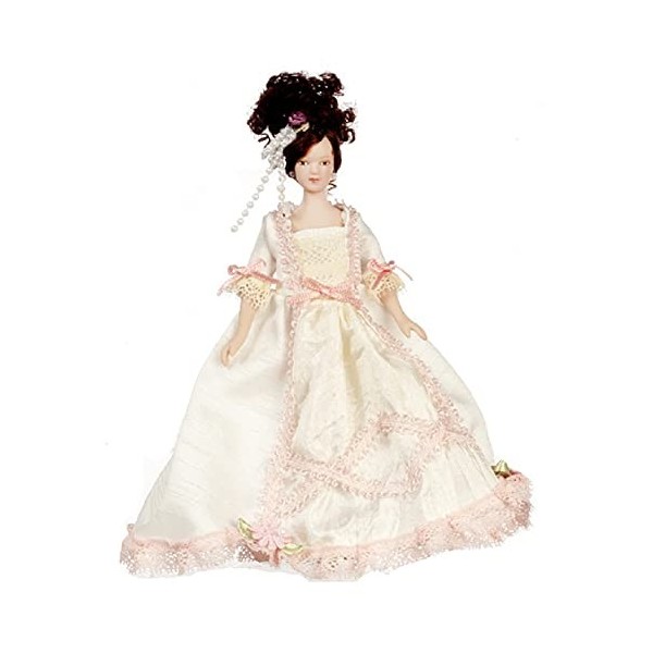 Maison de poupées Miniature 1:12 Personnages Porcelaine Dame Victorienne en crème Rose Robe