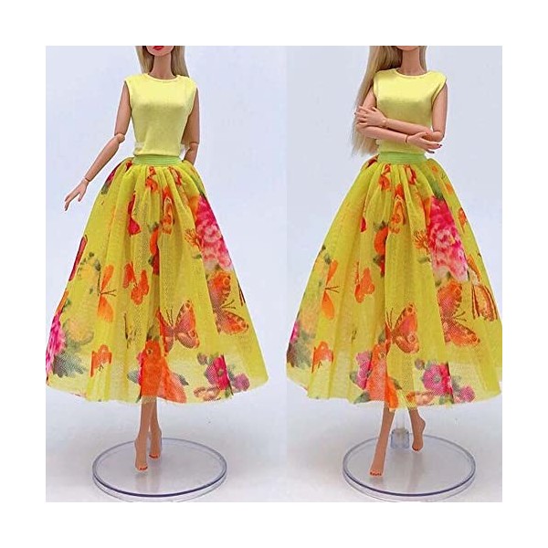 Robe à Fleurs Jaunes Faite à la Main pour poupées, vêtements de Mode avec Jupe en Ligne pour poupées de 12".