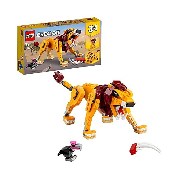 LEGO 31112 Creator 3 en 1 Le Lion Sauvage, Autruche, Phacochère, Figurines Animaux Jouet pour Enfants dès 7 ans