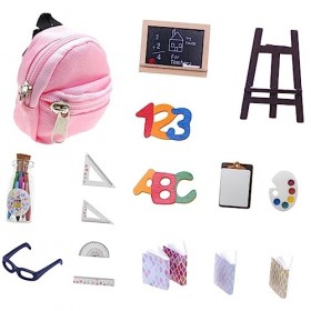 ifundom 1 Ensemble Maison De Poupée Papeterie Poupée Tableau Noir Mini Sac À Jouet Poupée École Playset Fournitures Scolaires