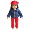 The New York Doll Collection 18 Pouces / 46 cm Poupée Tenues - Denim Veste avec Rayé Tee Rouge Pantalon, Chapeau Inclus - sa