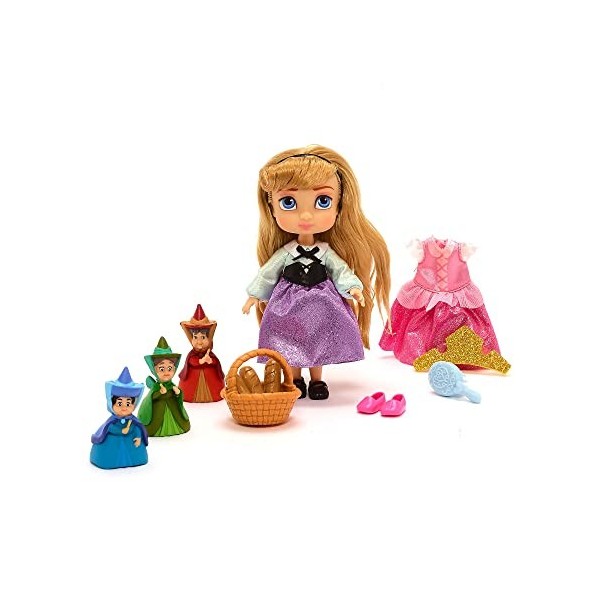 Disney Store Coffret Mini poupée Ariel Animator, 8 pièces, 21 cm, incluant Ariel, Hippocampe, Polochon, Sébastien, Une Robe,