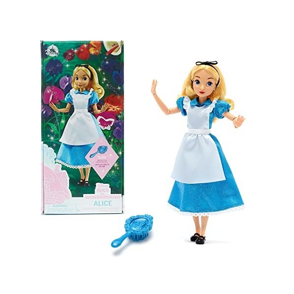 Disney Store Poupée pour Enfants Alice au Pays des Merveilles, 30 cm, avec Brosse, Jouet entièrement articulé avec Robe en Sa