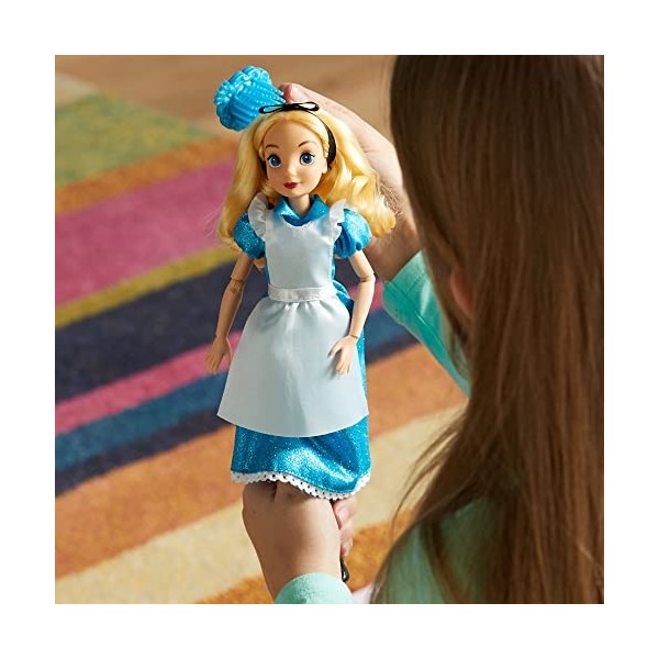 Disney Store Poupée pour Enfants Alice au Pays des Merveilles, 30 cm, avec Brosse, Jouet entièrement articulé avec Robe en Sa