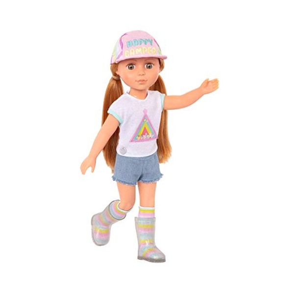 Glitter Girls – 14-inch Doll Astrid – Poseable Arms & Legs – Light Red Hair & Hazel Eyes – Camping Outfit, Matching Cap, and 