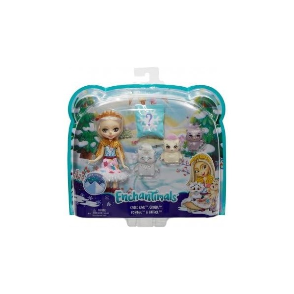 pour enchantimals Vallee enneigee - Coffret Mini Poupee Odele Chouette 15 cm + 3 Petits hiboux + Accessoires - Set Figurines 