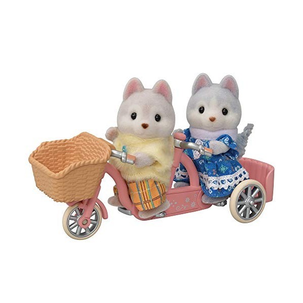 Sylvanian Families - Le Village - Les frères et sœurs Husky et leur tandem - 5637 - Figurines Prêt à Jouer - Mini Poupées