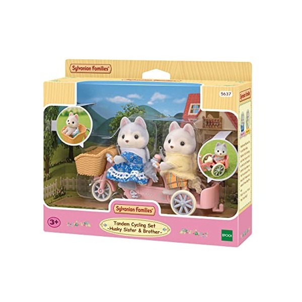 Sylvanian Families - Le Village - Les frères et sœurs Husky et leur tandem - 5637 - Figurines Prêt à Jouer - Mini Poupées