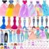 Festfun 50 Pcs Vêtements & Accessoires de Poupée 3 Robes de Soirée 1 Robe en Queue de Poisson 4 Maillots de Bain Sirène 2 Ten