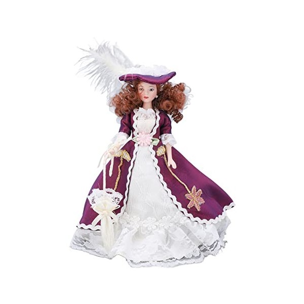 Gens Miniatures en Porcelaine, Décoration de Maison de Poupée à Léchelle 1/12 Style Victorien Violet Foncé Jupe Chapeau Femm